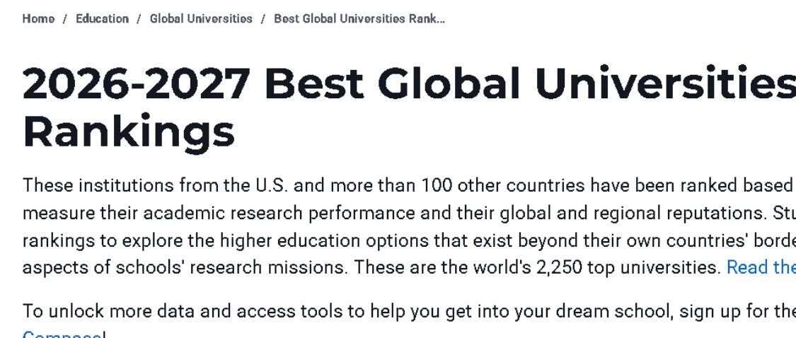 最新！2026-2027U.S.News世界大学排名发布，速来围观！清华冲进世界前十！